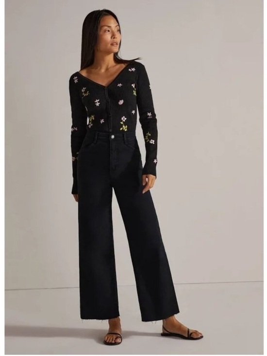 Favorite Daughter Denim - Favorite Daughter The Mischa Raw Hem Super High Rise Wide Leg Ankle Jeans 29